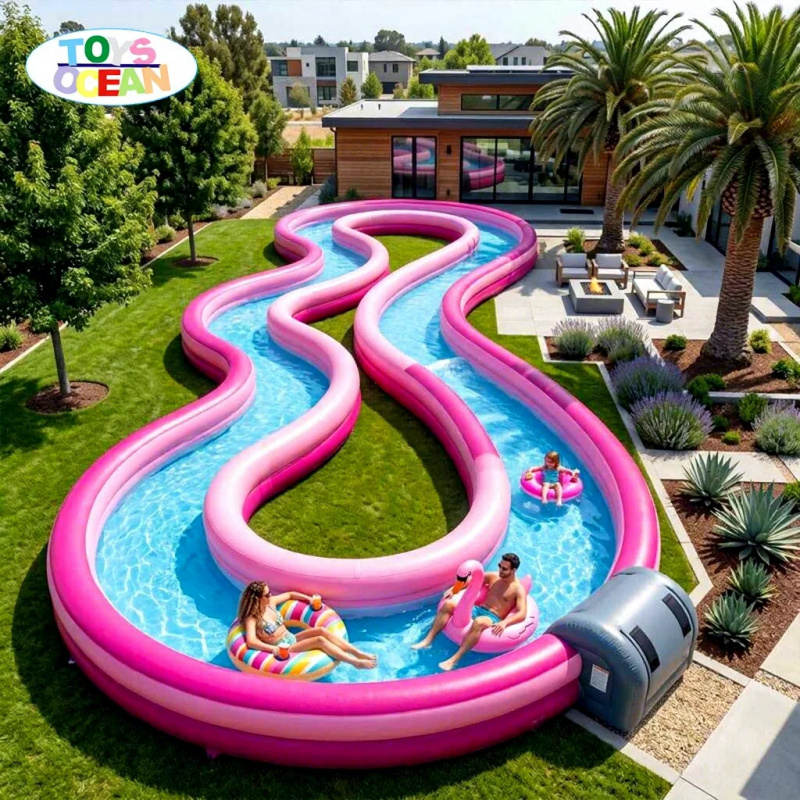 Water Slide Inflatable - Kolam Renang Tiup Komersial, Warna Pink