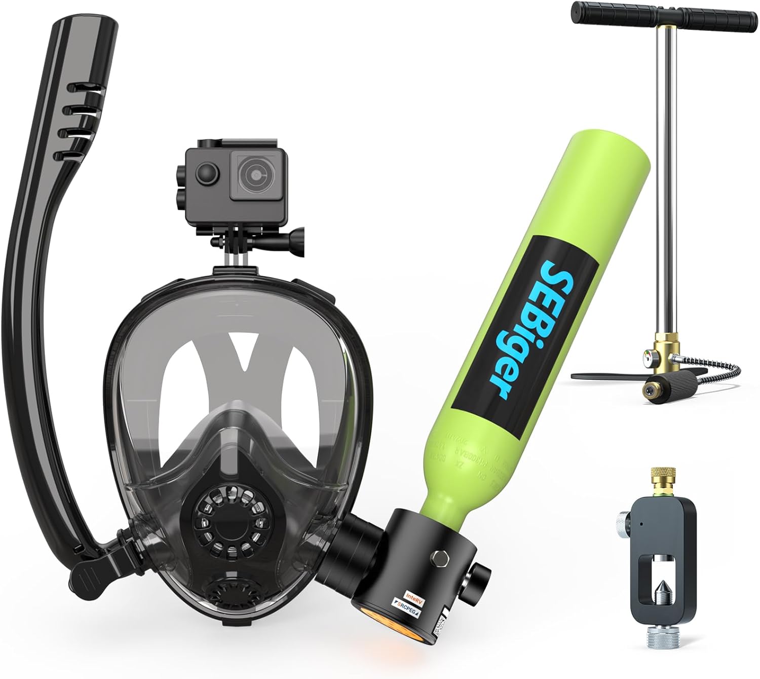 Snorkel Mask Full Face - Tangki Scuba Mini 0.5L dengan Masker