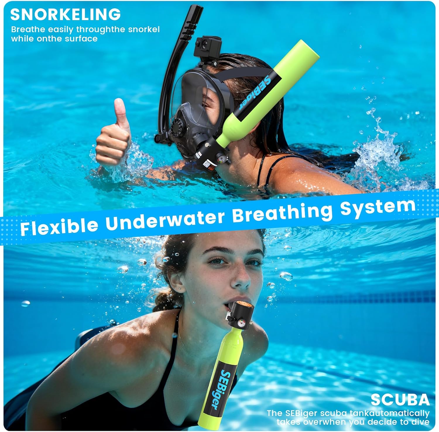 Tangki Scuba Mini 0.5L dengan  - Snorkel Mask Full Face ulasan dan harga