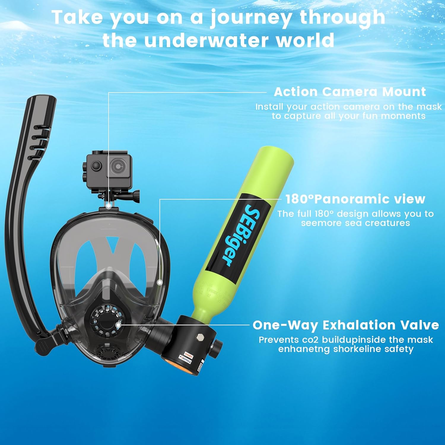 Tangki Scuba Mini 0.5L dengan  - Snorkel Mask Full Face ulasan dan harga